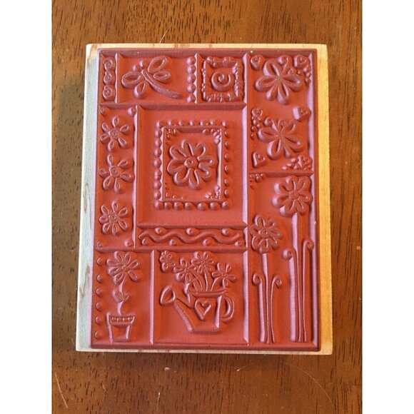 Rubber Stamp Spring Garden Flowers Butterflies Dragonfly Wood Mount Scrapbooking - Picture 2 of 2